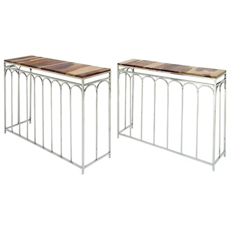 Stainless Steel/Wood Nesting Consoles, Set of 2